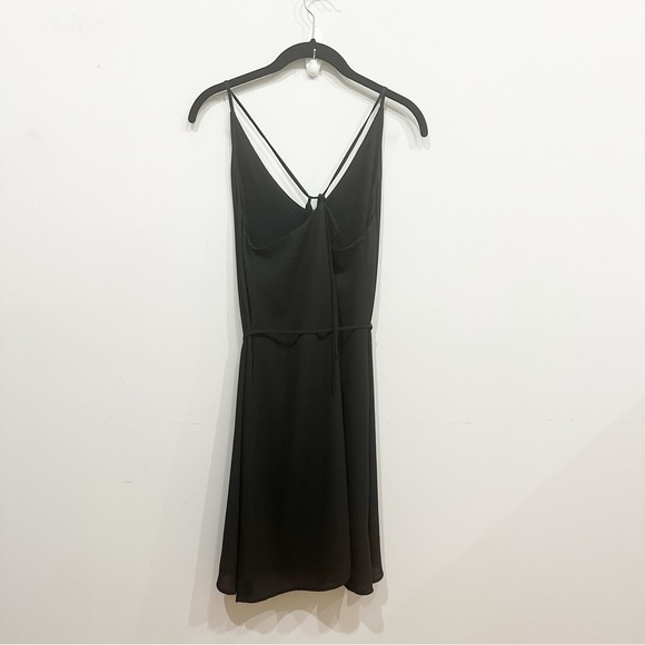 Loft Cross Back Spaghetti Strap Black Dress V neck belted - Picture 5 of 8